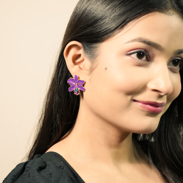 Royal Purple Orchid Statement Stud Earrings