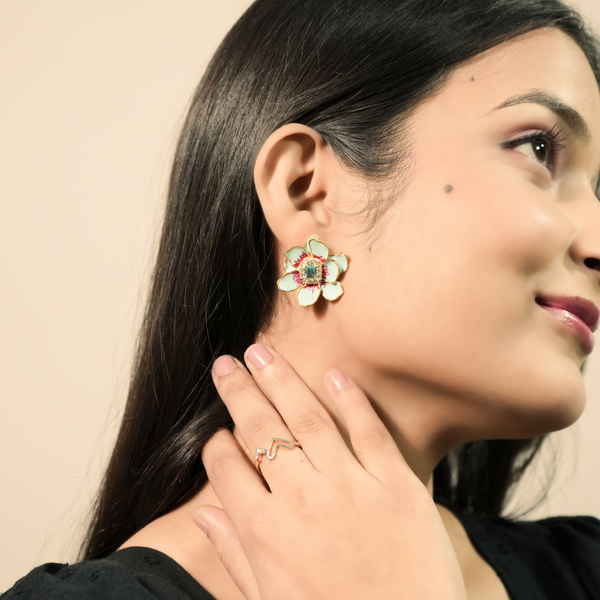 Aqua Bloom Earrings Silver