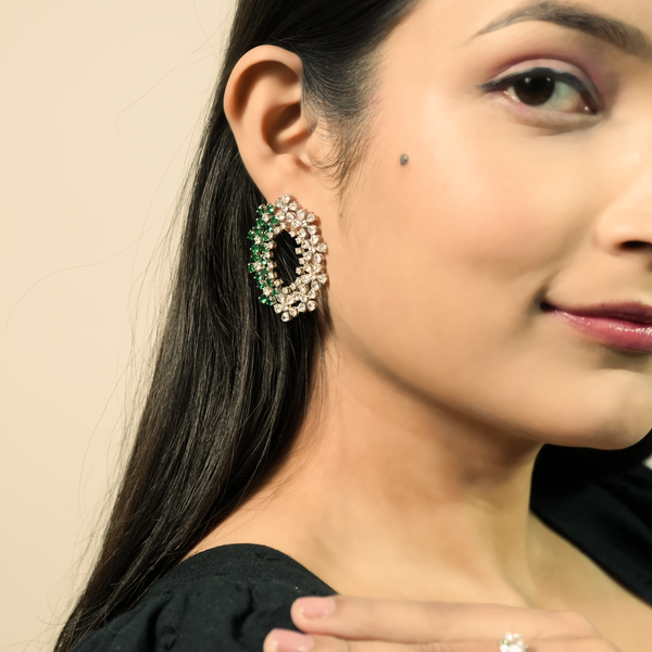 Emerald Blossom Oval Statement Earrings