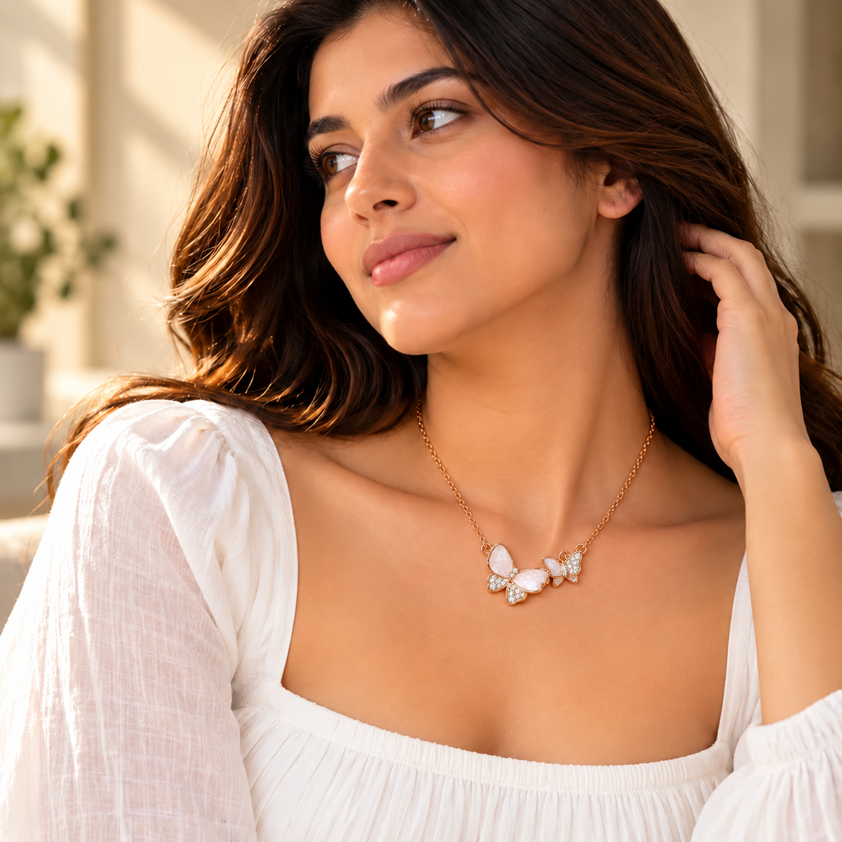925 Silver Moissanite Double Butterfly Pendant Chain