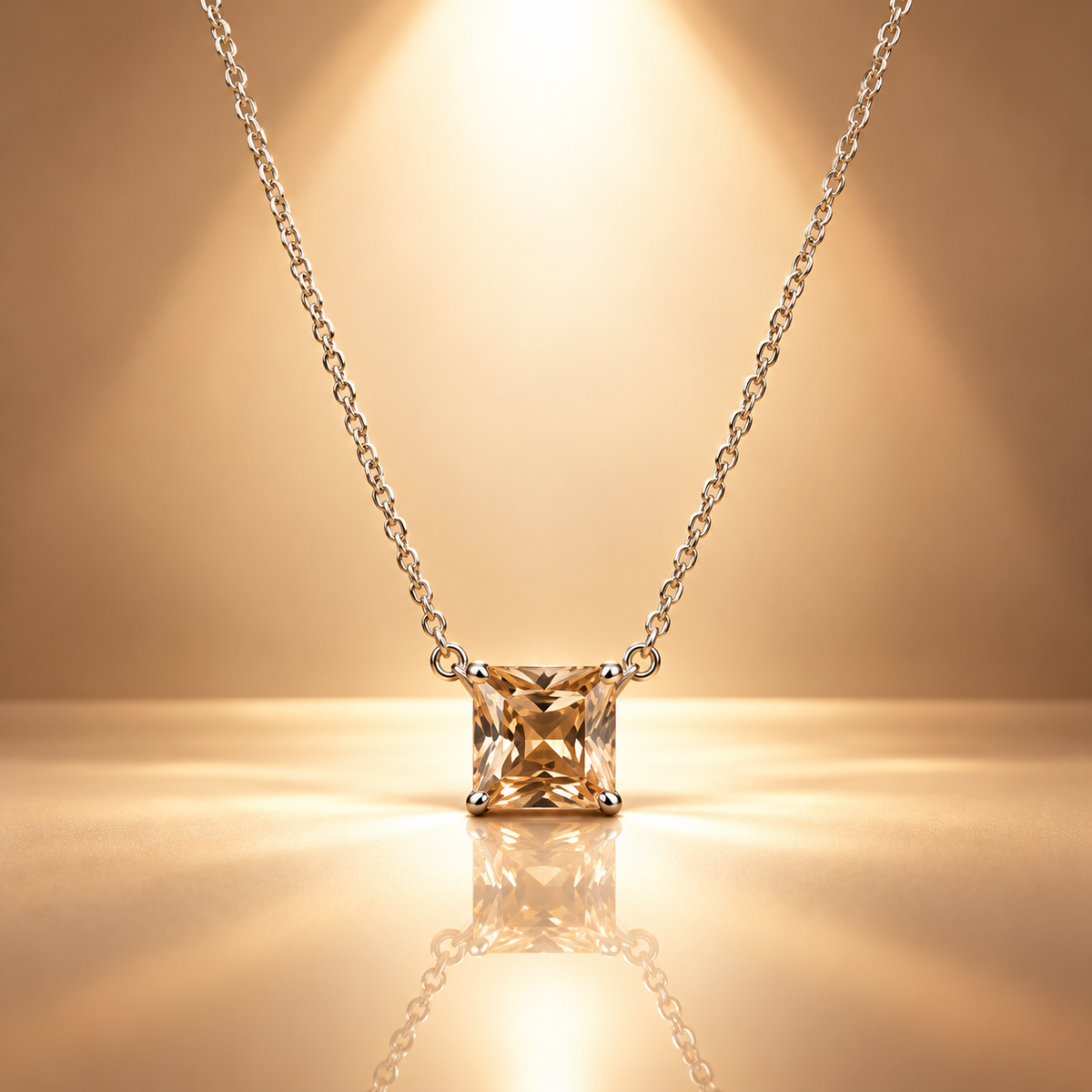 925 Silver Champagne Moissanite Square Chain Pendant