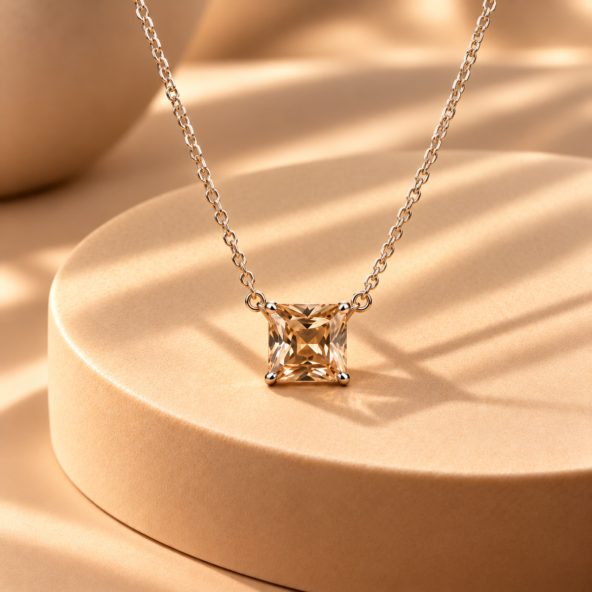 925 Silver Champagne Moissanite Square Chain Pendant
