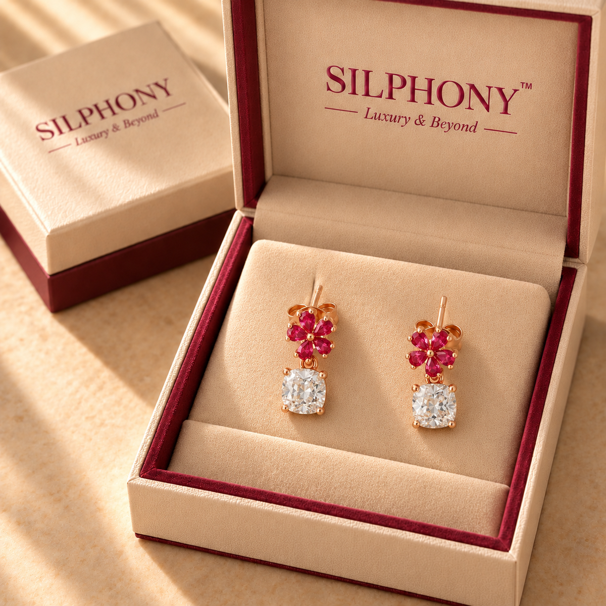 925 Silver Flower Moissanite Quartz Drop Earrings