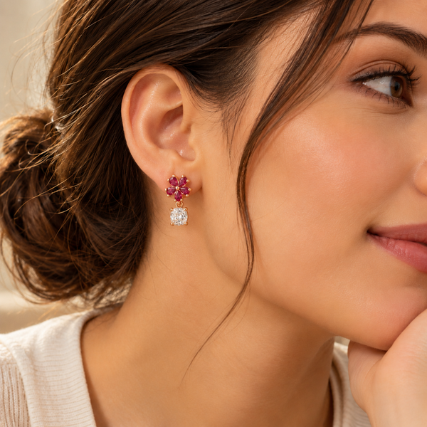 925 Silver Flower Moissanite Quartz Drop Earrings