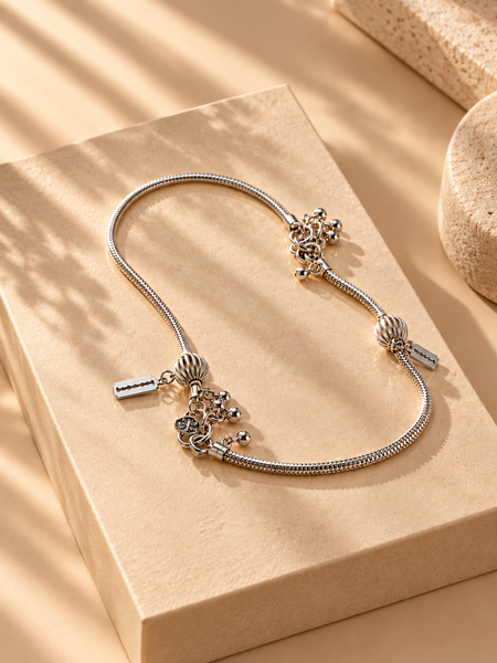 925 Sterling Silver Kids Anklet Payal with Decorative Charms | Hallmarked Jewellery