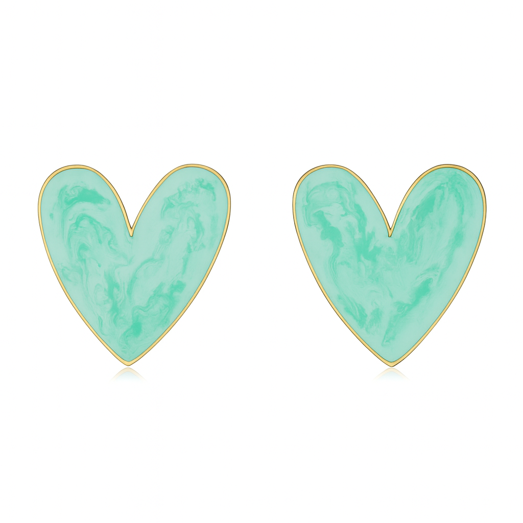 Mint Heart Enamel Earrings