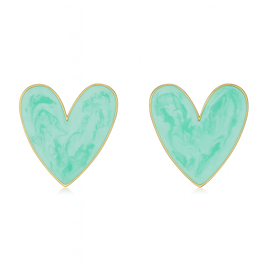 Mint Heart Enamel Earrings