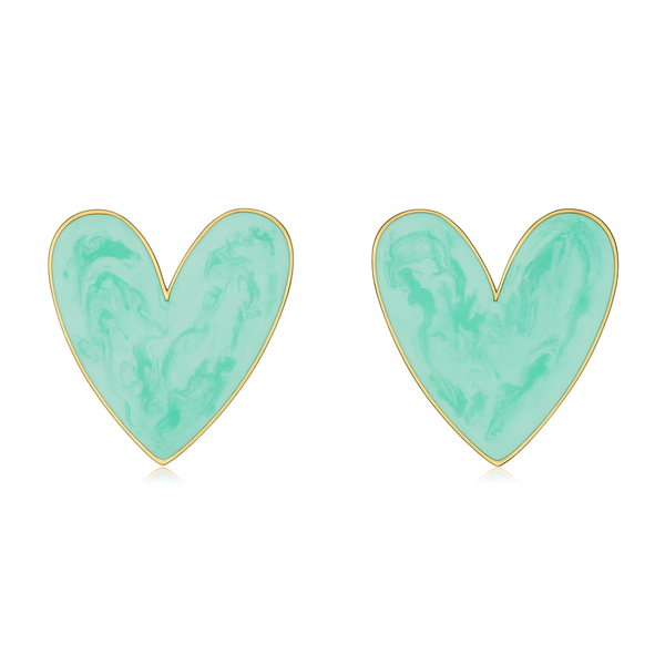 Mint Heart Enamel Earrings