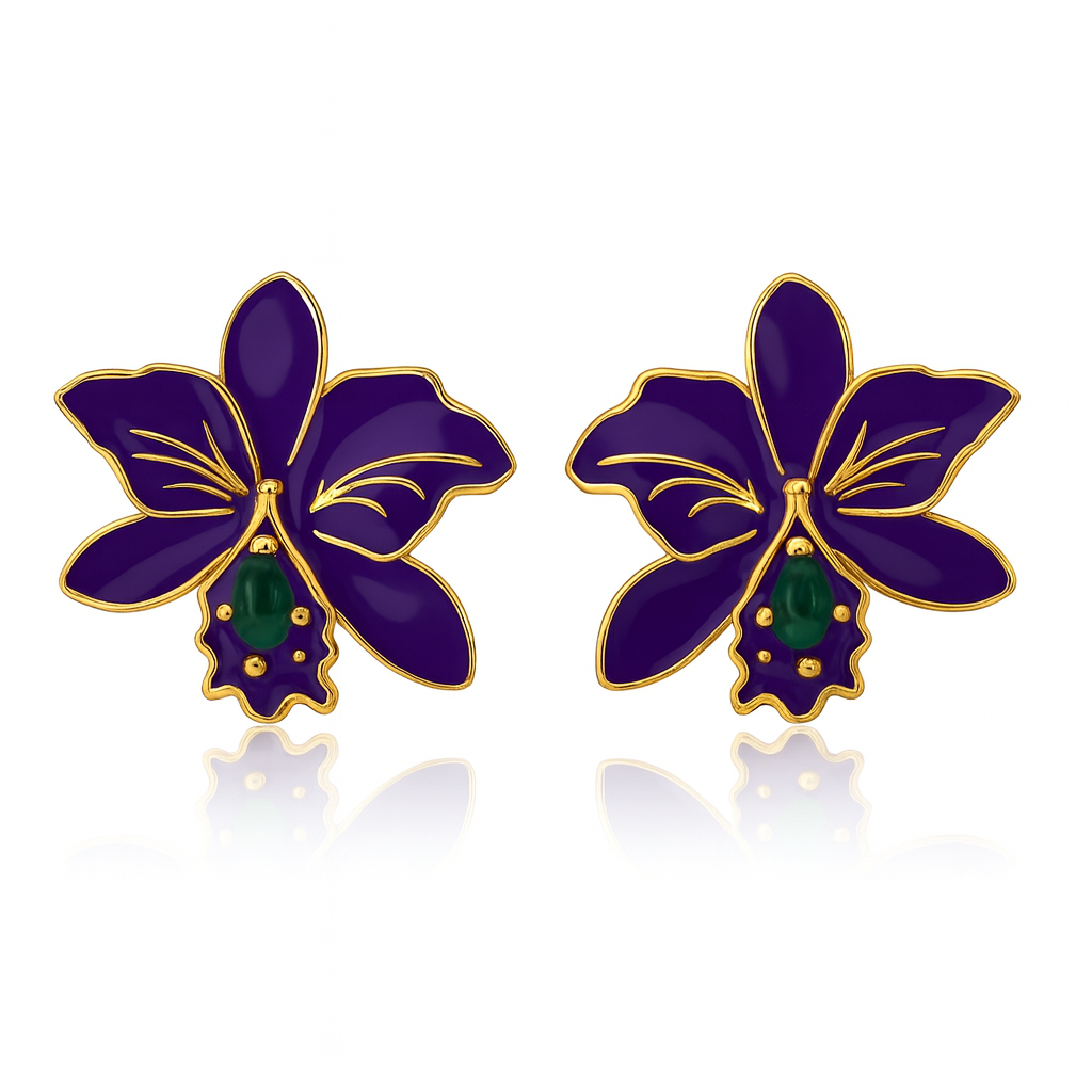 Royal Purple Orchid Statement Stud Earrings