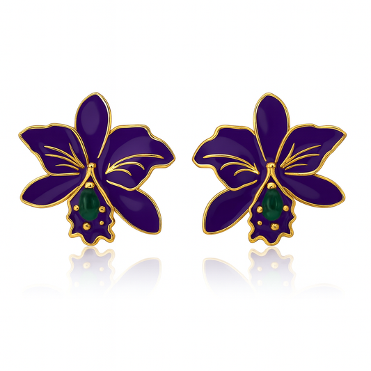 Royal Purple Orchid Statement Stud Earrings