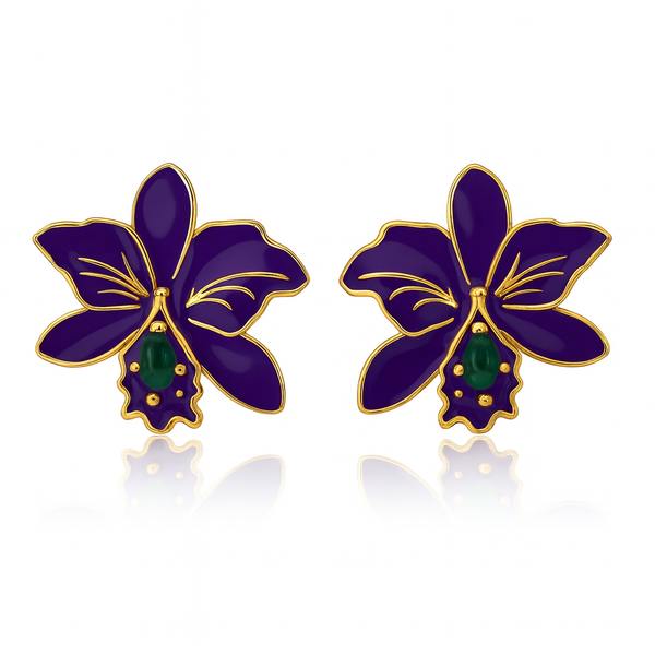 Royal Purple Orchid Statement Stud Earrings