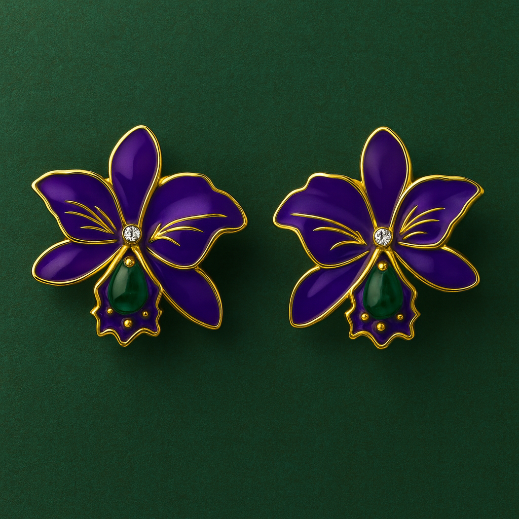 Royal Purple Orchid Statement Stud Earrings