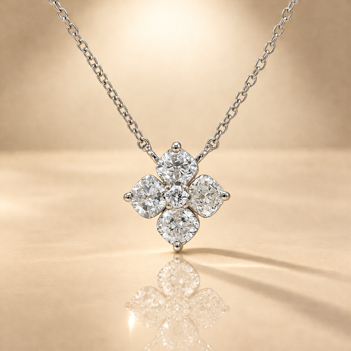 1.19ct Lab-Grown Diamond 925 Silver Pendant Floral Necklace