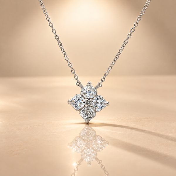 2.85 ct Lab-Grown Diamond 925 Silver Pendant Floral Necklace