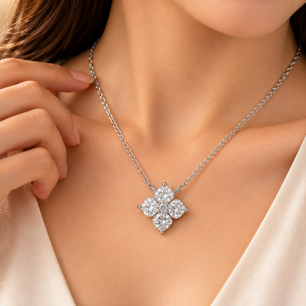 2.85 ct Lab-Grown Diamond 925 Silver Pendant Floral Necklace