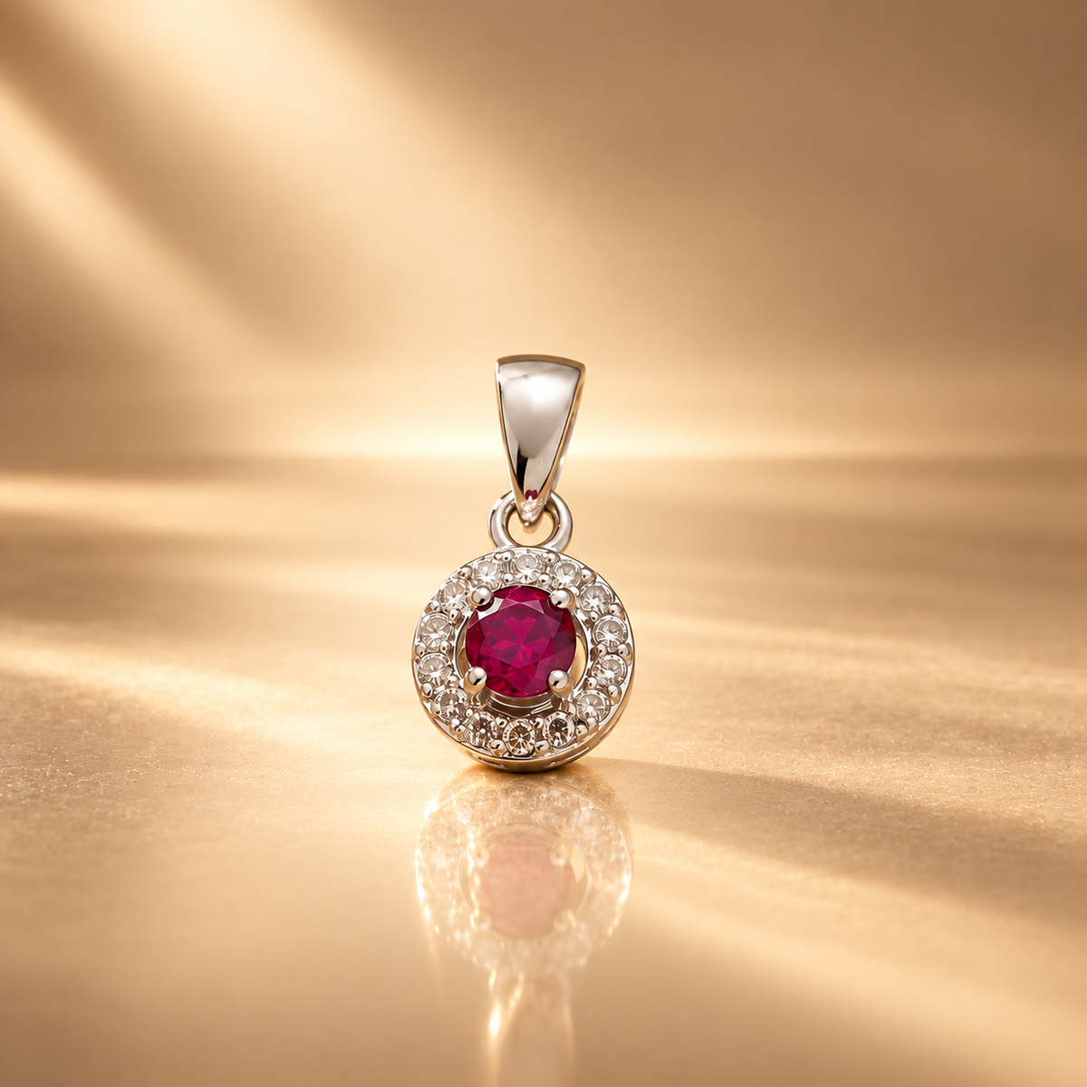 Red Moissanite Halo Round Pendant