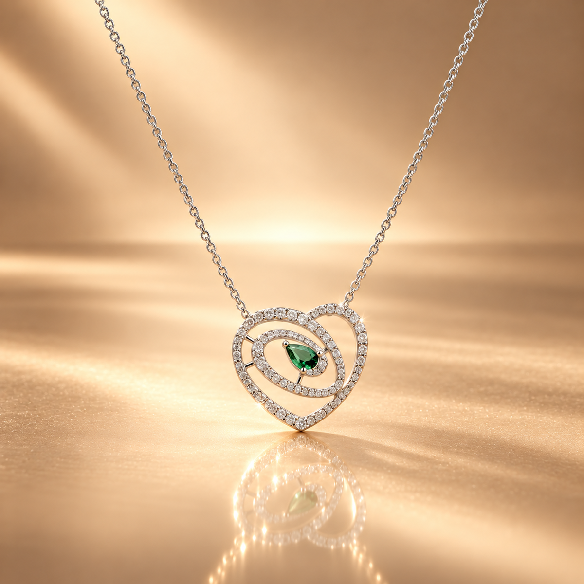 Green Quartz Moissanite Heart Pendant Chain