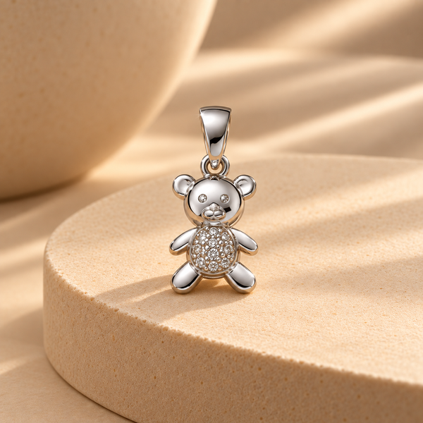 925 Silver Teddy Bear Moissanite Pendant
