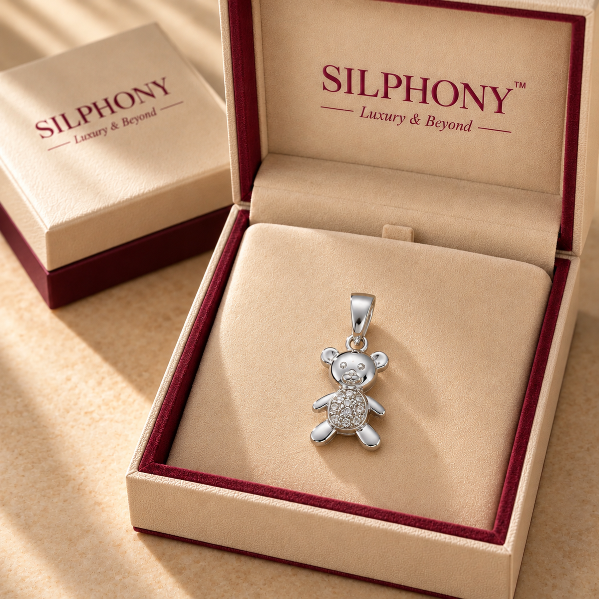 925 Silver Teddy Bear Moissanite Pendant