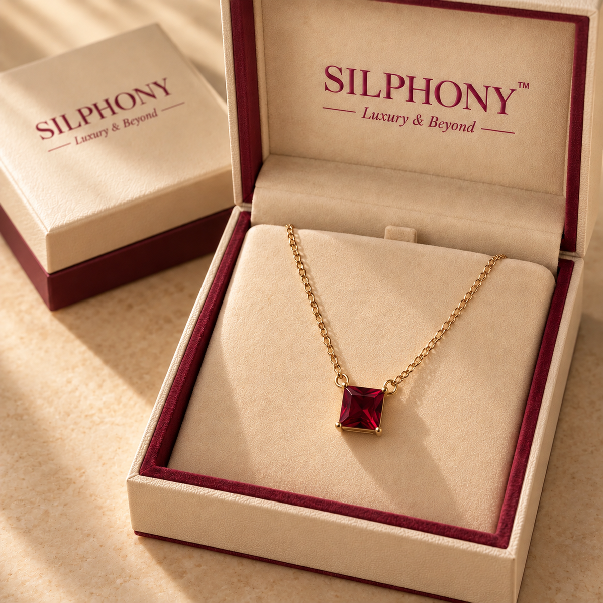 Red Quartz Square Chain Pendant