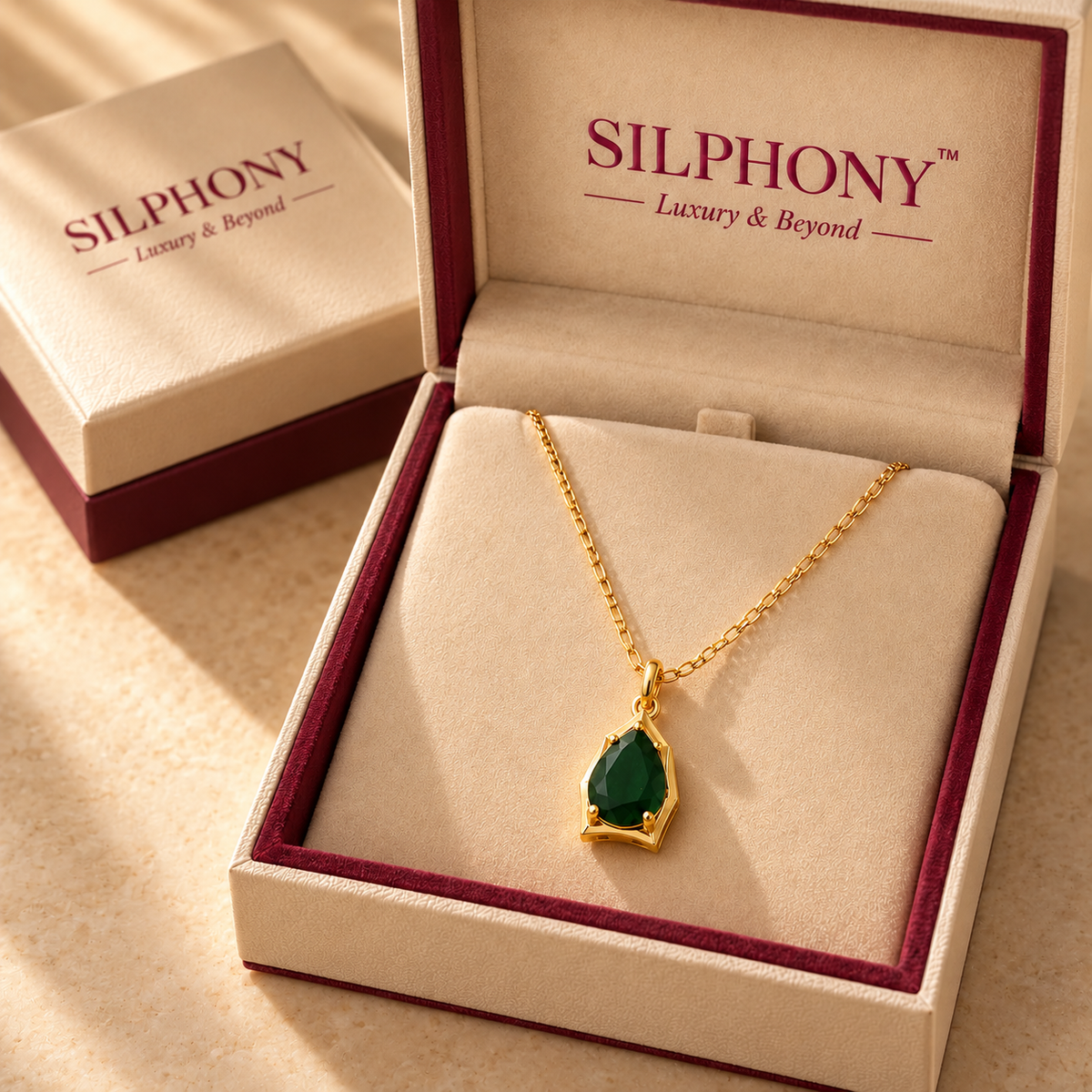 Teardrop Emerald Green Quartz Pendant Chain