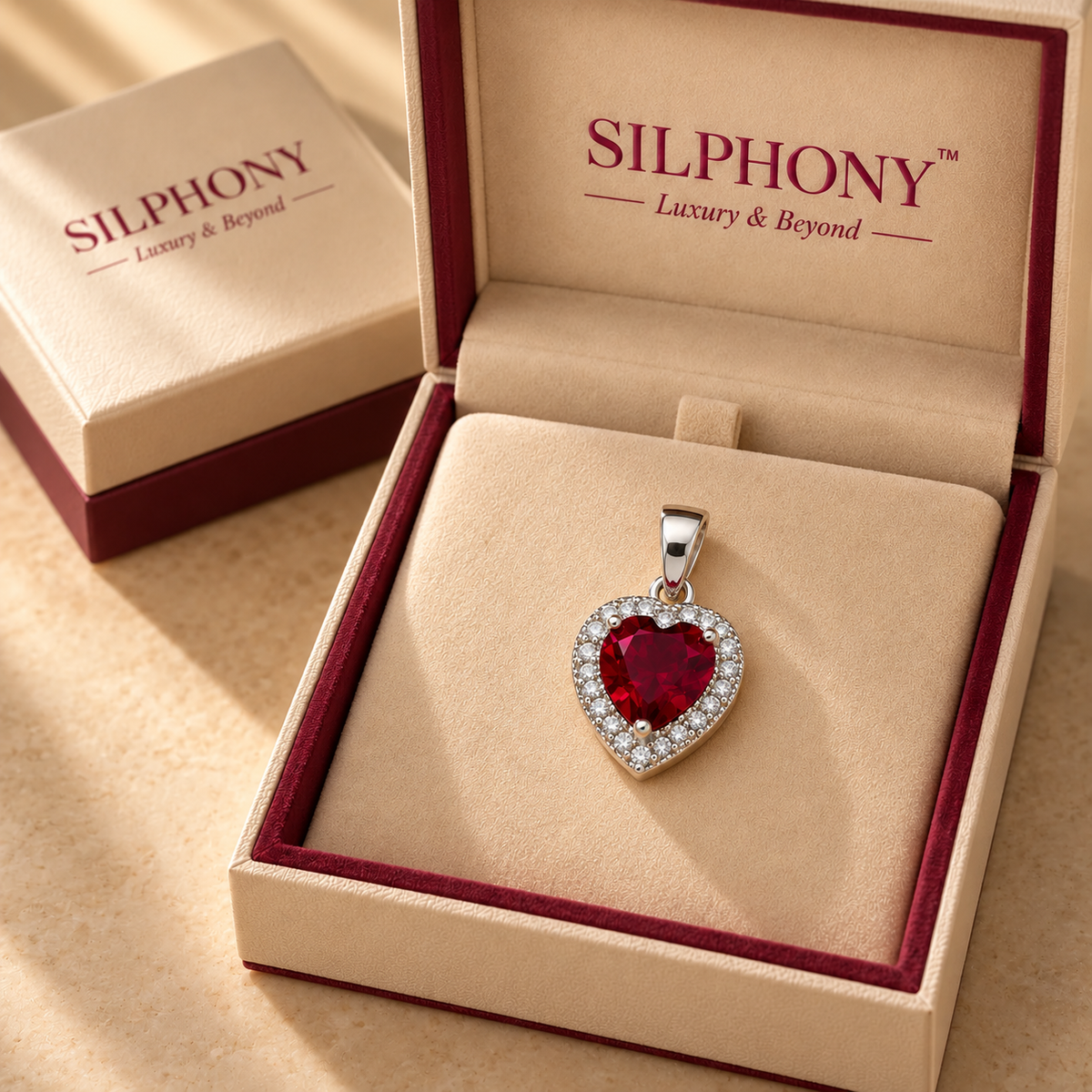 925 Silver Red Heart Moissanite Pendant