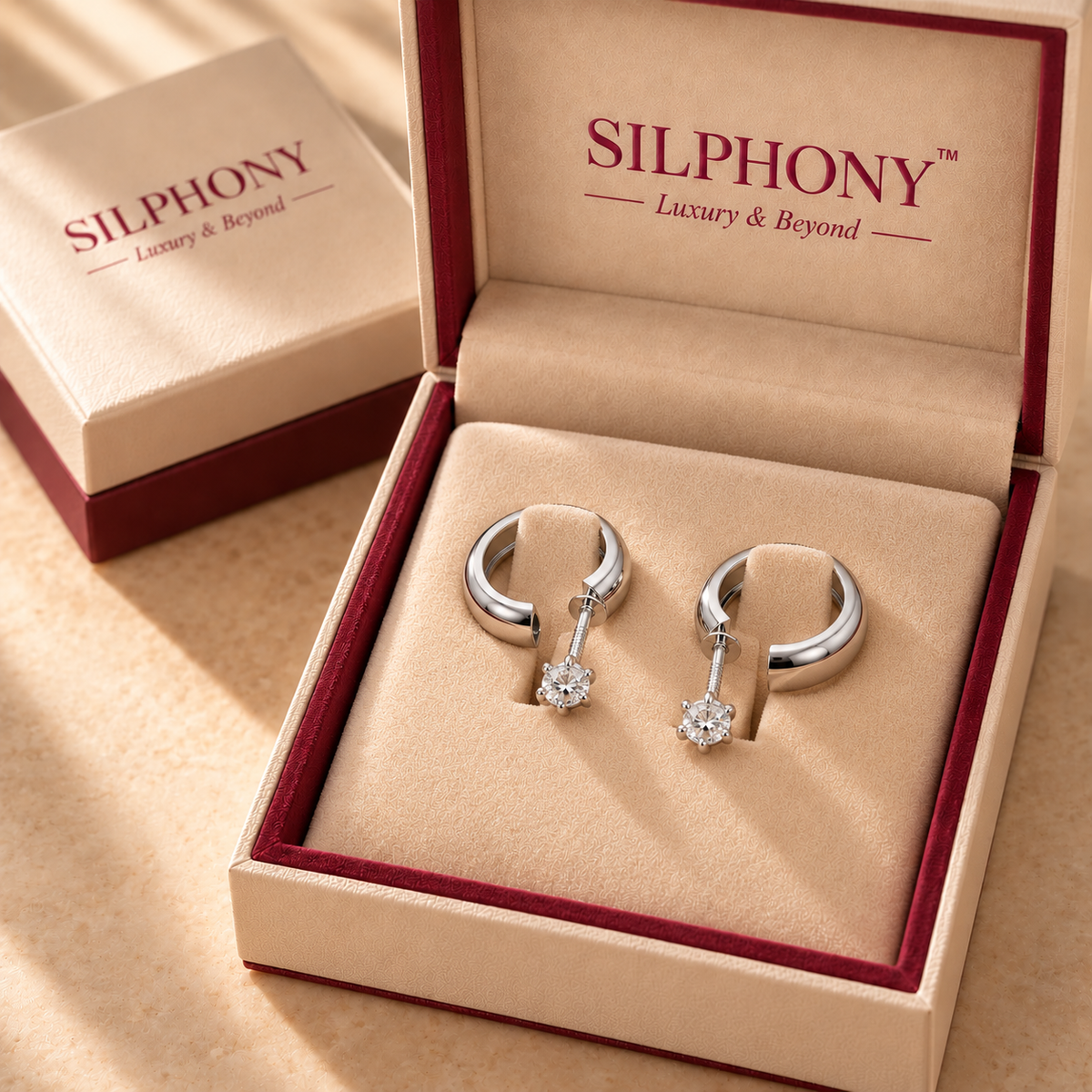 925 Silver Moissanite Screw Back Hoop Earrings