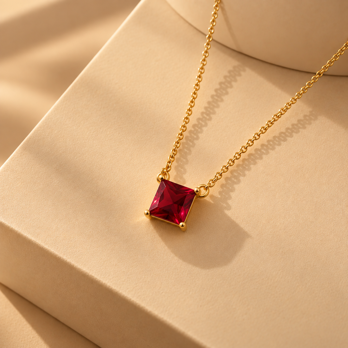 Red Quartz Square Chain Pendant