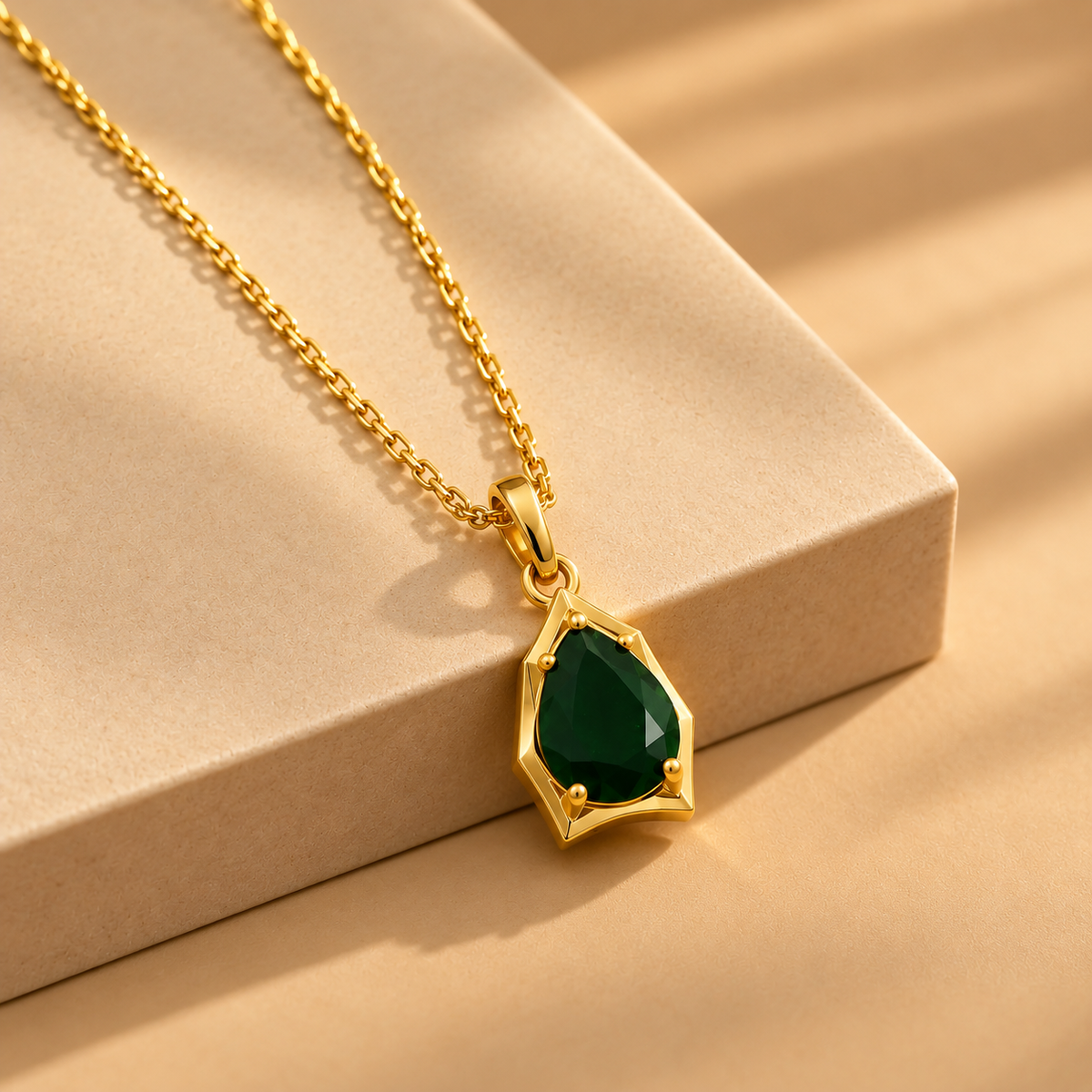 Teardrop Emerald Green Quartz Pendant Chain