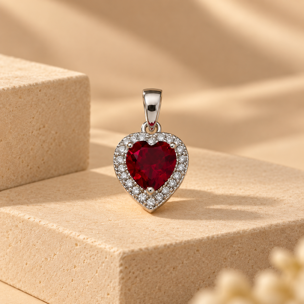 925 Silver Red Heart Moissanite Pendant