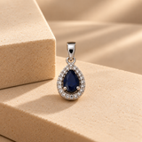 Blue Pear Moissanite Teardrop Halo Pendant
