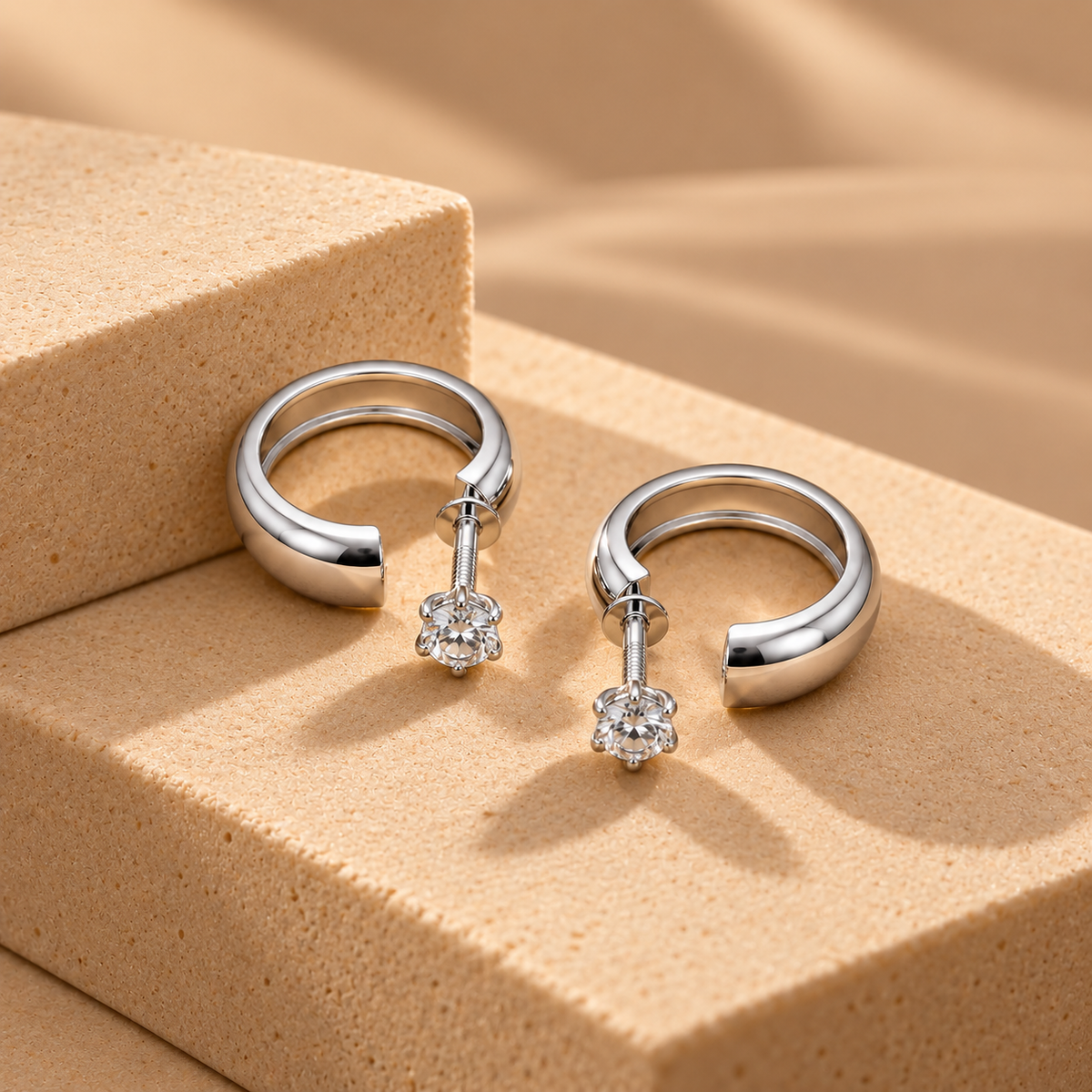 925 Silver Moissanite Screw Back Hoop Earrings