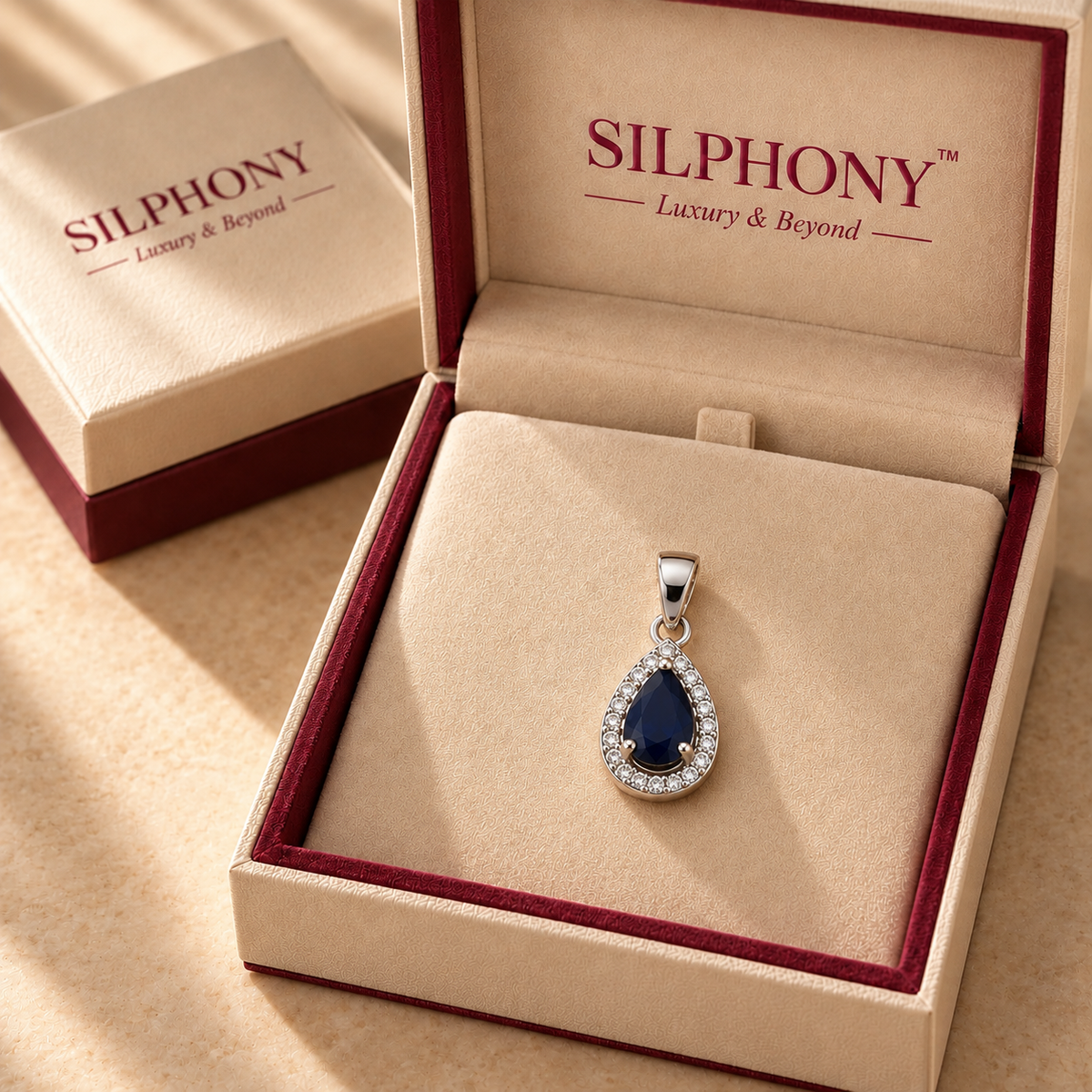 Blue Pear Moissanite Teardrop Halo Pendant
