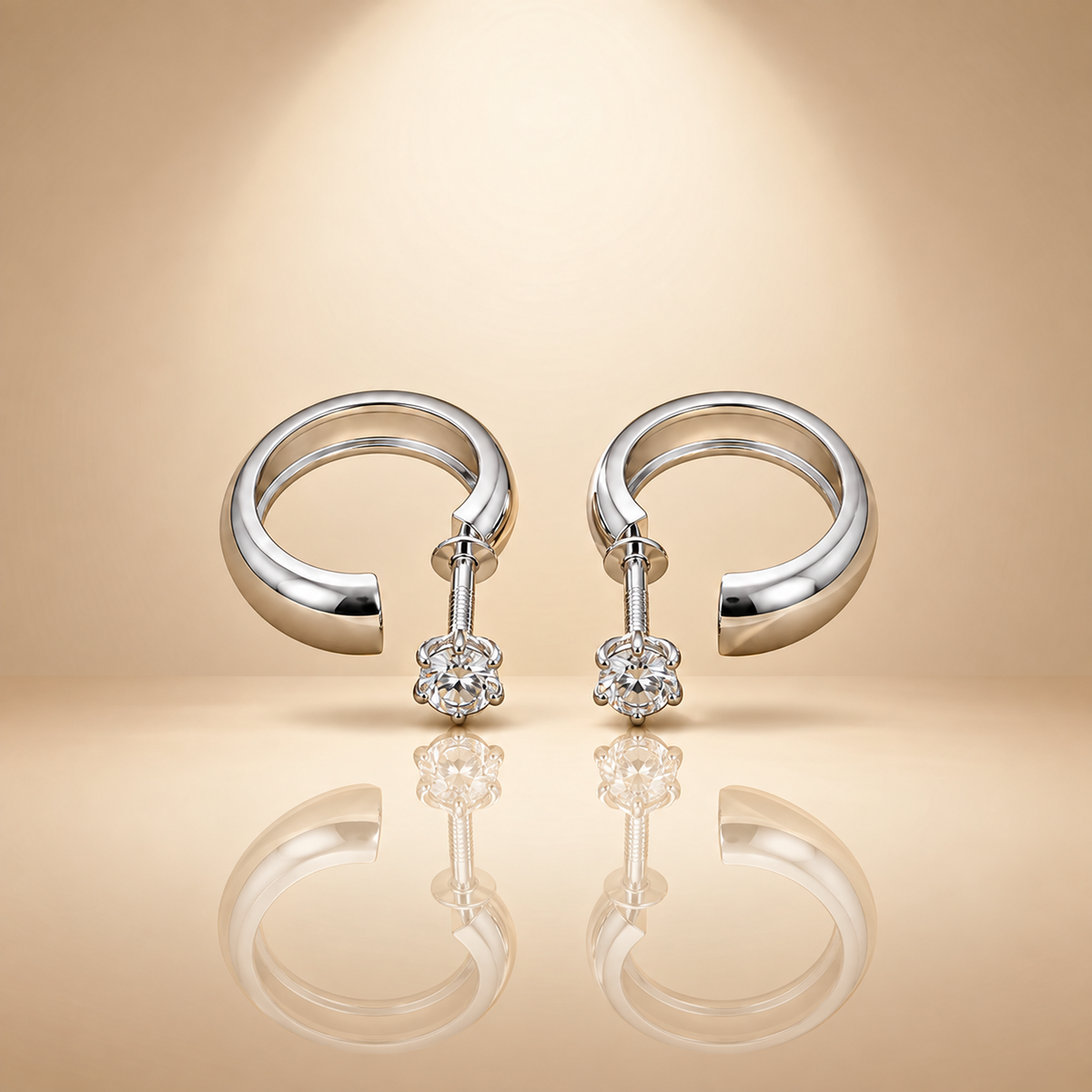 925 Silver Moissanite Screw Back Hoop Earrings