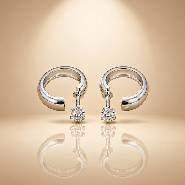 925 Silver Moissanite Screw Back Hoop Earrings