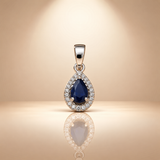 Blue Pear Moissanite Teardrop Halo Pendant