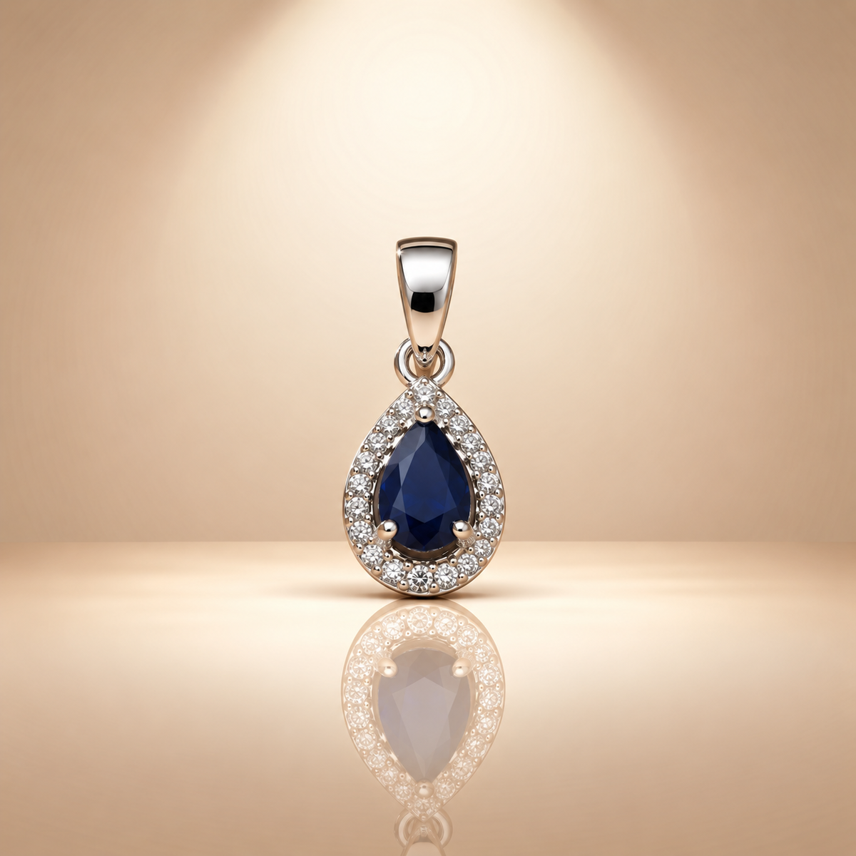 Blue Pear Moissanite Teardrop Halo Pendant