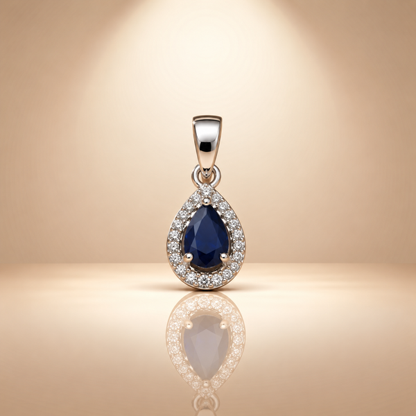 Blue Pear Moissanite Teardrop Halo Pendant
