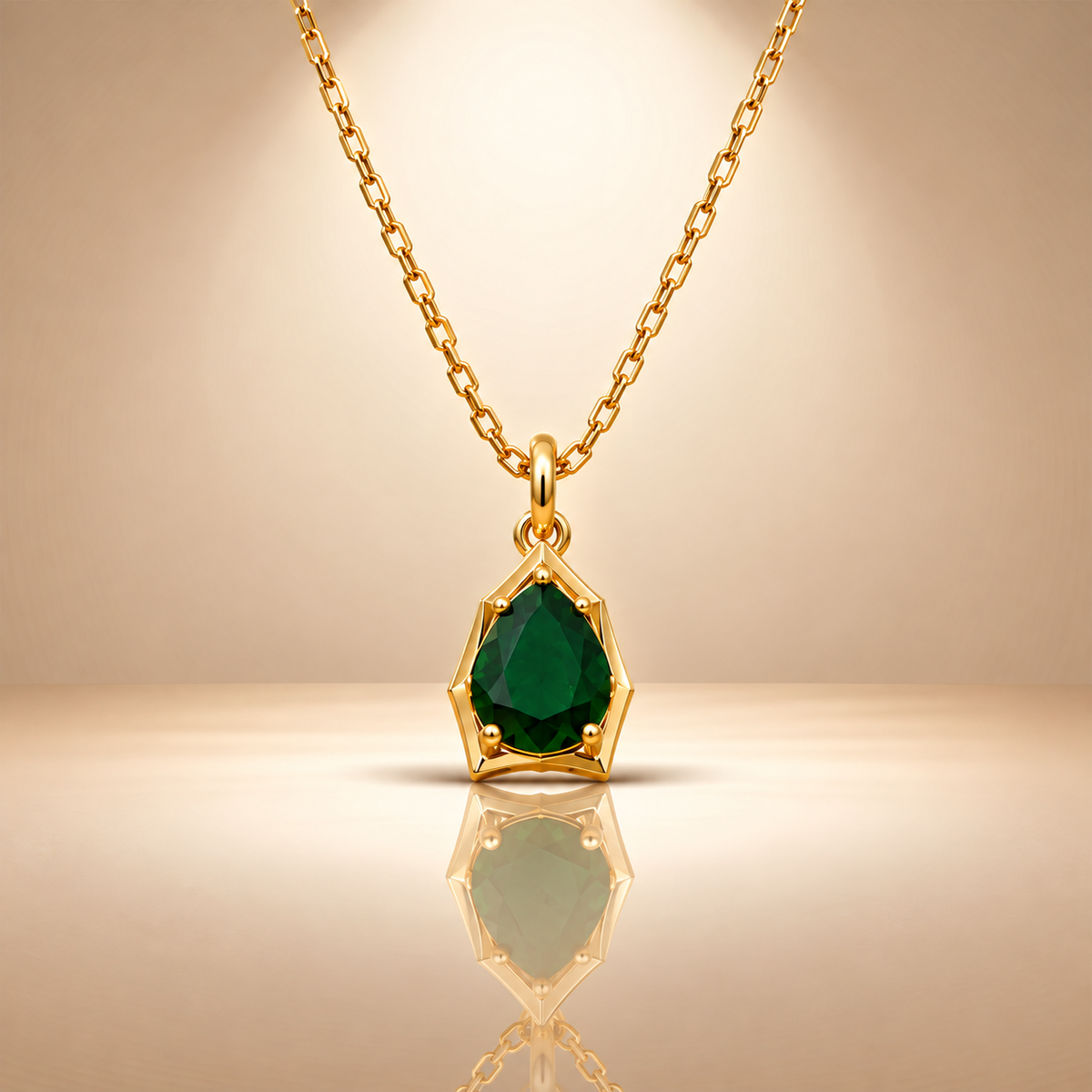 Teardrop Emerald Green Quartz Pendant Chain