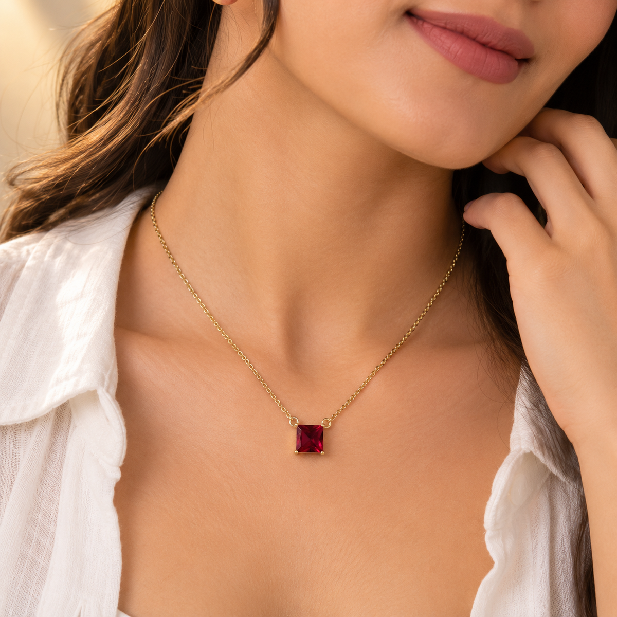 Red Quartz Square Chain Pendant