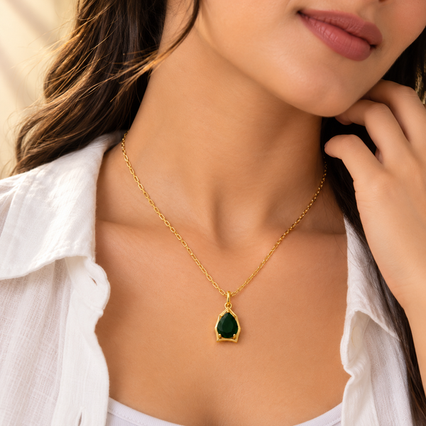 Teardrop Emerald Green Quartz Pendant Chain