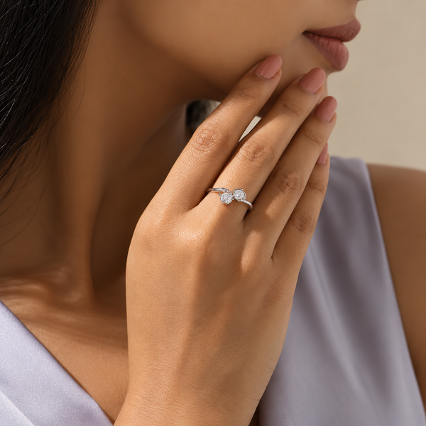 925 Silver Twin Heart Moissanite Ring