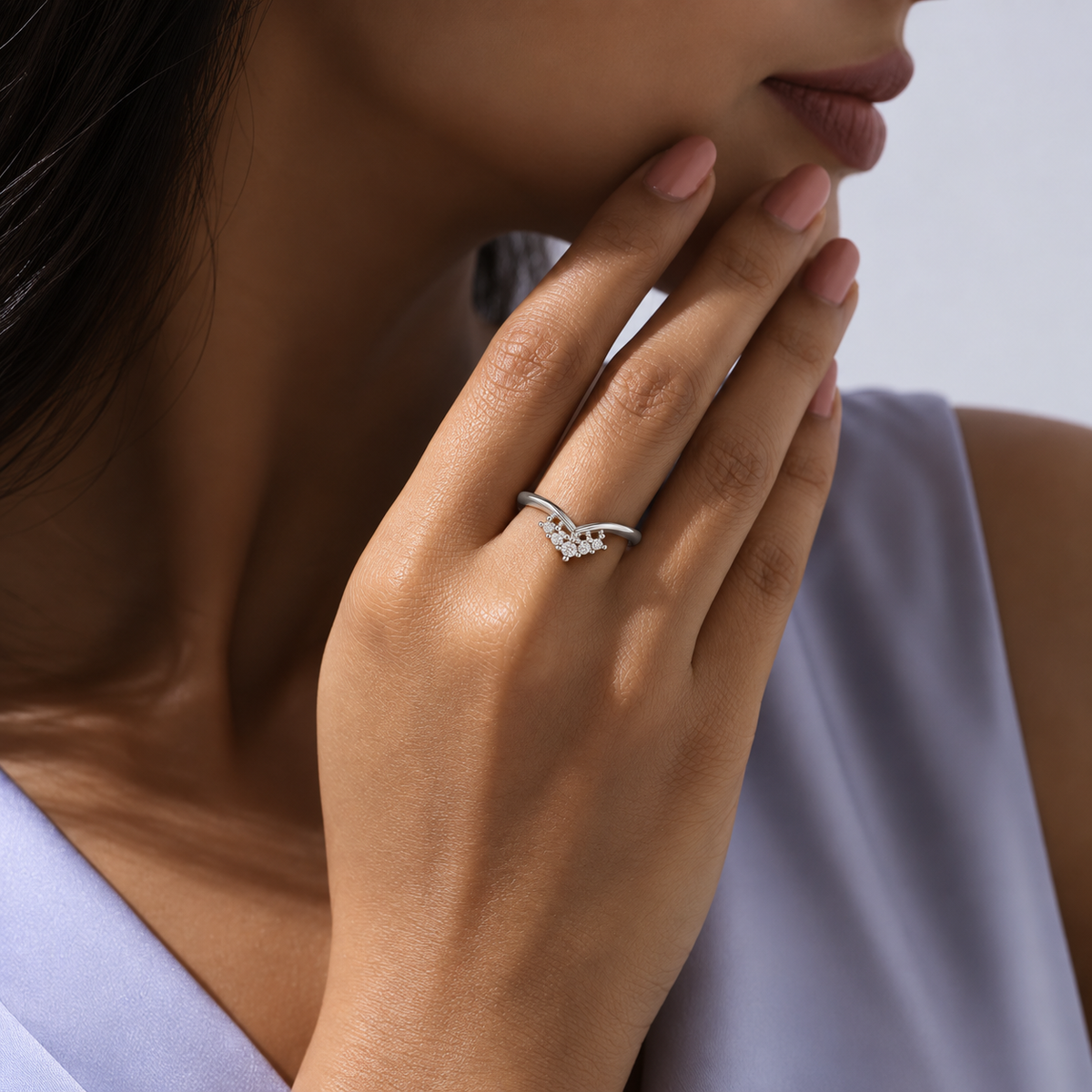 925 Silver Moissanite V Shape Chevron Ring