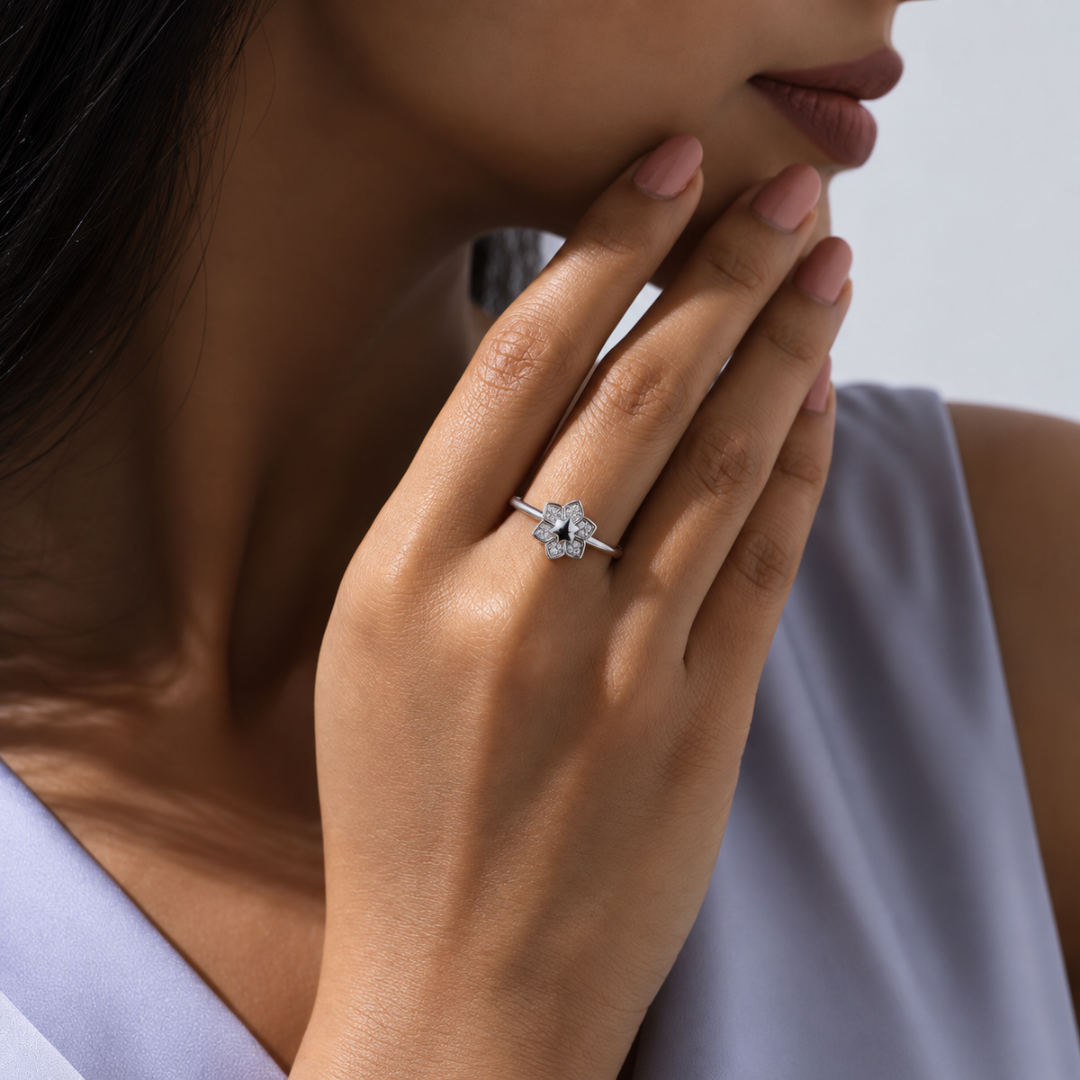 925 Silver Moissanite Flower Ring for Women