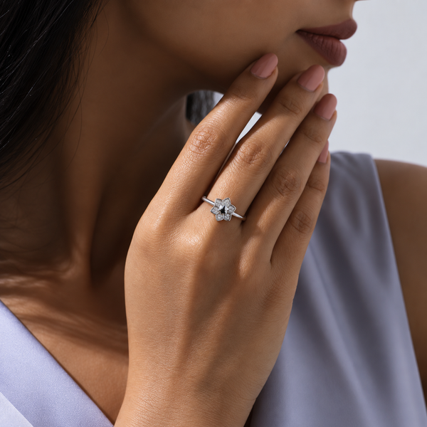 925 Silver Moissanite Flower Ring for Women