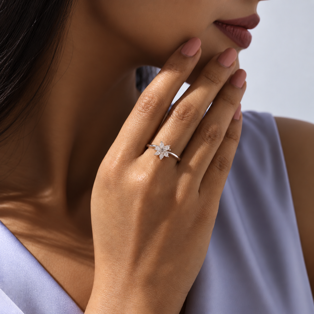 925 Silver Moissanite Floral Cluster Ring
