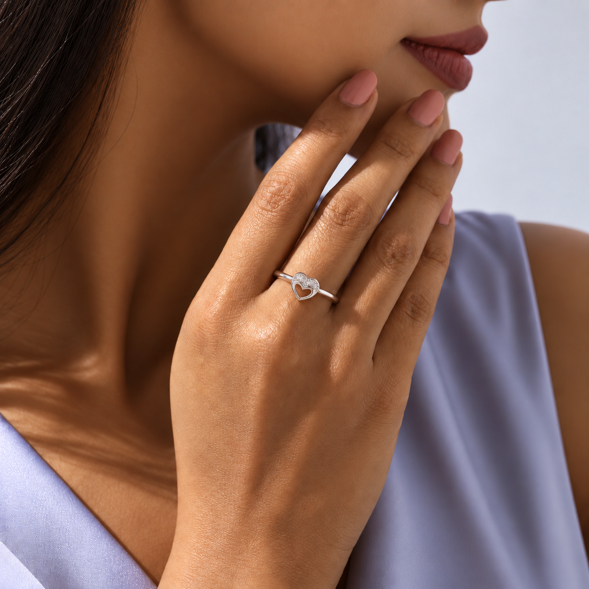 925 Sterling Silver Heart Moissanite Engagement Ring