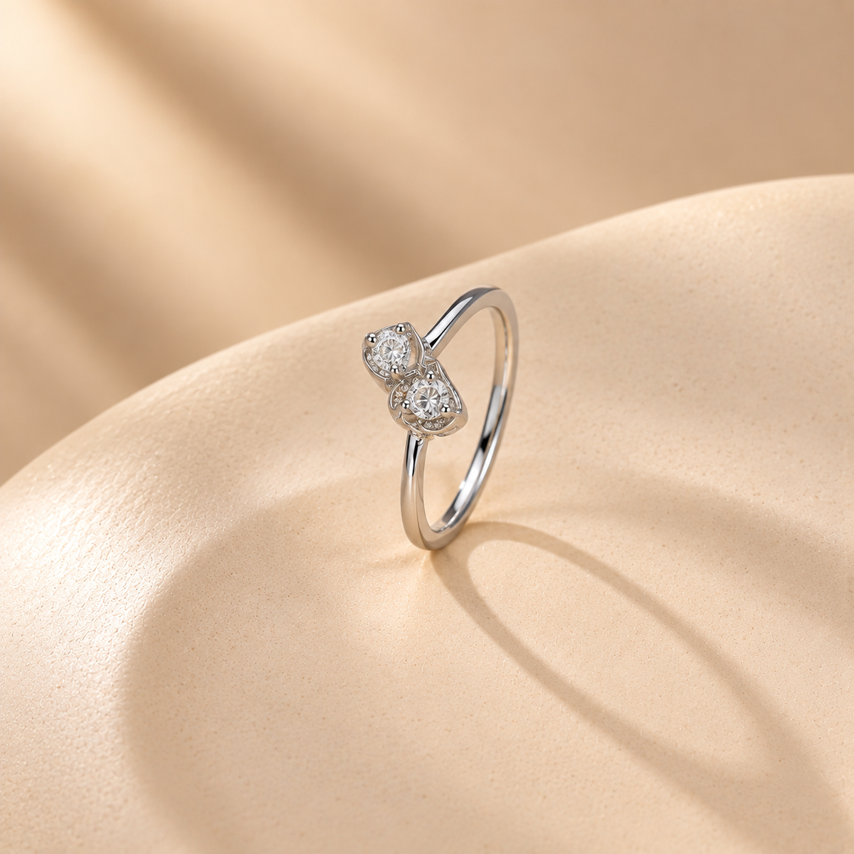 925 Silver Twin Heart Moissanite Ring