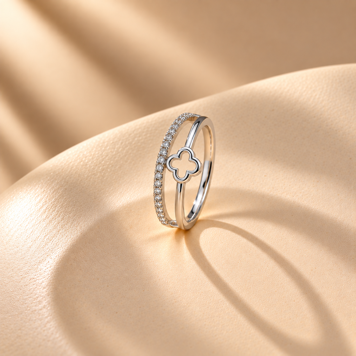 925 Silver Clover Moissanite Double Band Ring