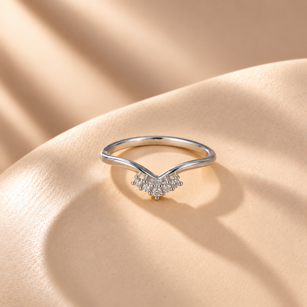 925 Silver Moissanite V Shape Chevron Ring